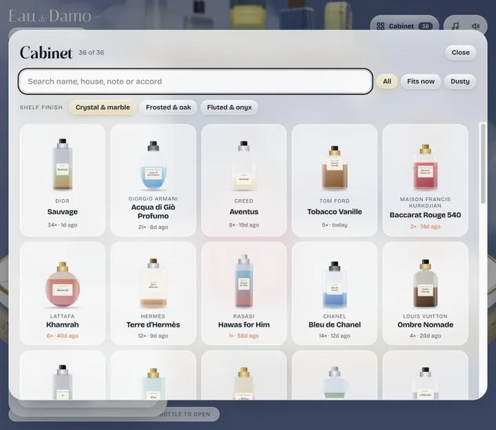 The Cabinet: every bottle, with search and three shelf finishes.