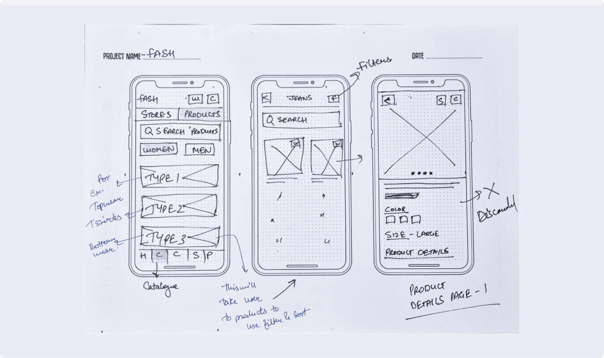 Pen and paper wireframe sketch 3
